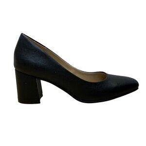 Naturalizer Women’s Black Smooth Faux Leather Warner Block Heel Pumps Size 6M